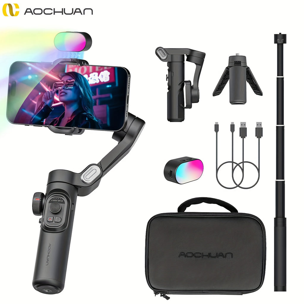 AOCHUAN 3-Axis Gimbal Stabilizer for Smartphone,Ultra Lightweight Portable Foldable Gimbal for Smartphone,Gimbal for iPhone,Samsung,Android Phones Gimbal for Video Creators Vloggers - Smart XE Combo1