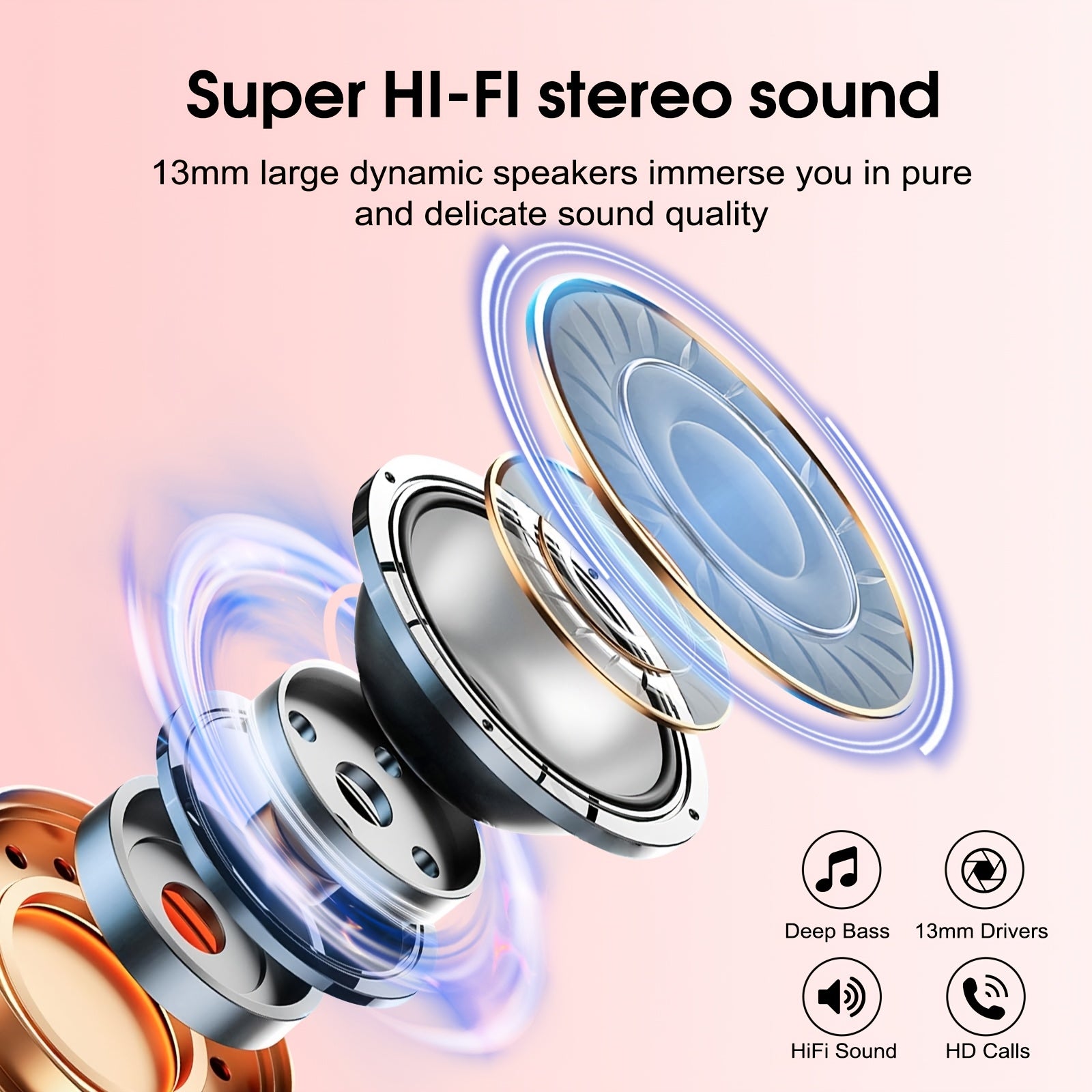 Wireless Earphones, Wireless 5.3 Earphones with Bass Stereo Sound, Earphones with Noise Cancelling Microphone And LED Display Screen, In Ear Earphones, 40 Hours Of Playback Time, Suitable for Laptops, Tablets, Mobile Phones, And Sports Exercise