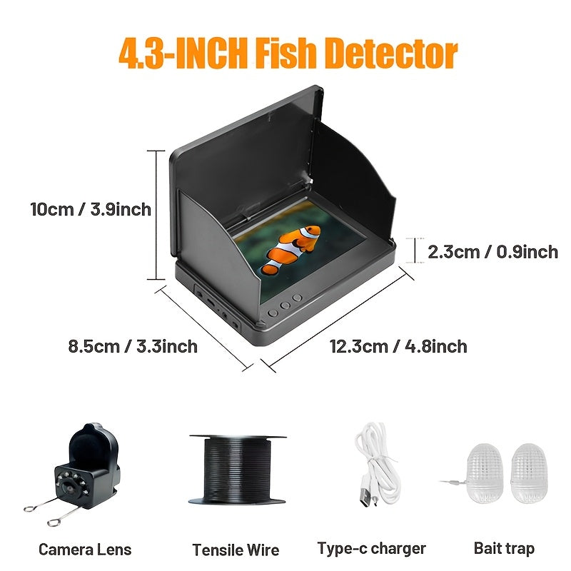 XHJ Upgraded Portable 4.3-Inch High Definition Underwater Fishing Camera with Triple Light Shielding And Night Vision, HD Camera And Bait Monitor, Complete Fishing Kit