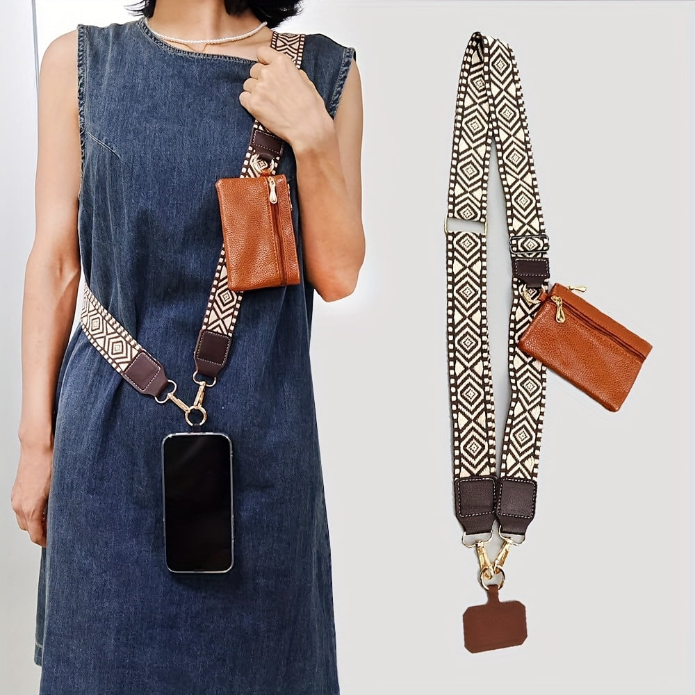 Phone Lanyard, Adjustable Phone Strap with Zipper Pouch, with Beaded Phone Charm Lanyard, Universal Cell Phone Crossbody Compatible with Most Smartphones
