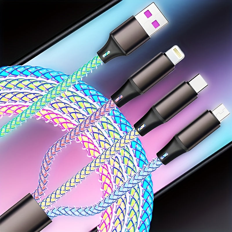 3-In-1 Braided Charging Cable, Universal Phone Charger with Lightning, Type C, And Micro USB Connectors, Compatible with Various Phones Including And
