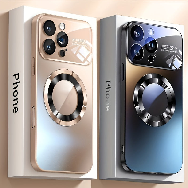 Phone Case: Luxury Matte Titanium Magnetic Wireless Charging Phone Case for iPhone 17 Air 16 15 14 13 12 11 Pro Max Plus Anti-Fingerprint Shockproof Armor Glass Lens Case, Phone Accessories, Fashion Cover, Streamlined Design, High Quality Case