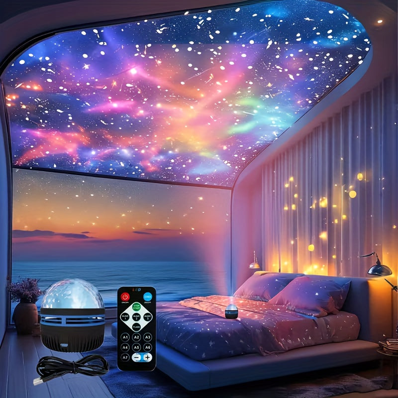 1pc Water Ripple Wave Projection Atmosphere Lamp | USB Powered 3D Dynamic Flow, Dreamy, Romantic Gift, Controlled by Remote Control with Rechargeable Batteries, Ideal for Home Theater, Ceiling Decoration, Camping, Wedding