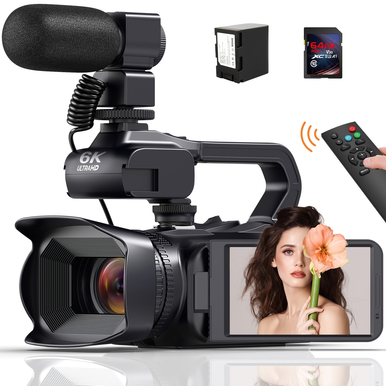DINGETU 6K 64MP Video Camera Camcorder, 18X Digital Zoom IR Night Vision Vlogging,4.0" Touch Screen Digital Camera with WiFi, Microphone, 64G SD Card, Remote Control, Cameras for Photography, Cameras