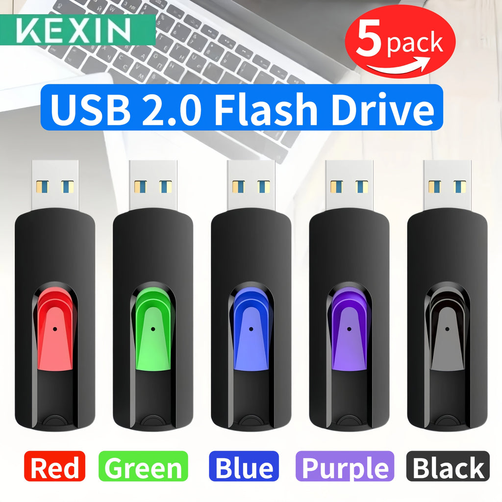 KEXIN 5pcs 1pc 64GB 32GB 16GB 8GB 4GB 2GB 1GB USB Flash Drive, USB 2.0 Memory Stick, Thumb Drives, Jump Drive for PC, Laptop, And Computer Storage