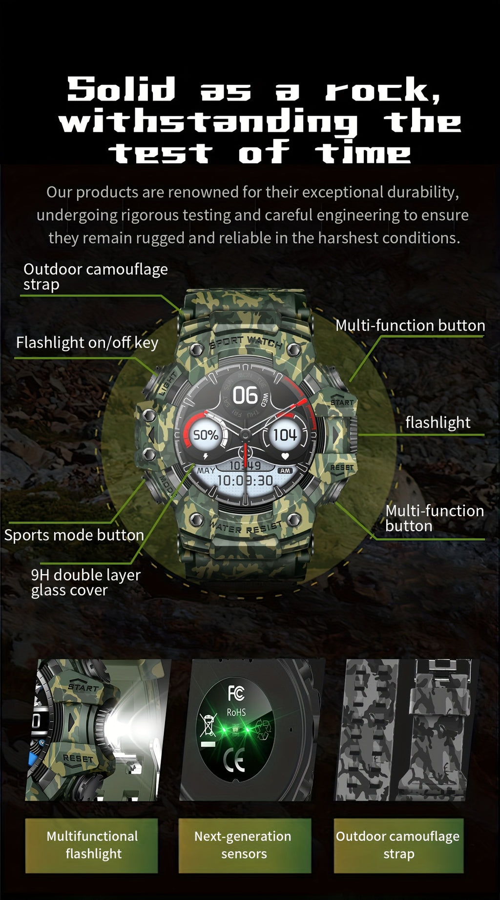 [Smart Watch for Men] Smart Watch for Men with LED Flashlight & 1.32" TFT Screen | Answer/Make Calls, 100+ Sport Modes, SOS, Sleep Tracker, Fitness & Health Watch for iPhone/Android - Cool Gifts for Men