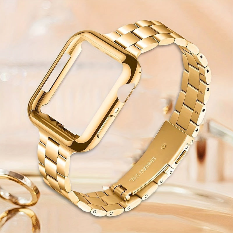 14 Three-Piece Steel Bands + Half Shell, a Set of 2 Small Waist Steel Bands + Half Shell Suitable for Apple for iWatch Series 38mm 40mm 41mm 42mm 44mm 45mm 49mm. High-Quality Metal Bands in Golden And Silvery for Apple Watch 2 1 S9 8 7 6 5 4 3 2 1, Replac