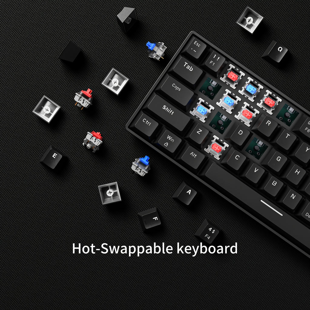 Hot Swappable Blue Switch Red Shaft 61-Key Mechanical Wired 60% Mechanical Gaming Keyboard, RGB Backlight Keyboard, Portable Mini Keyboard, Suitable for Windows Laptop, Cyan Axis