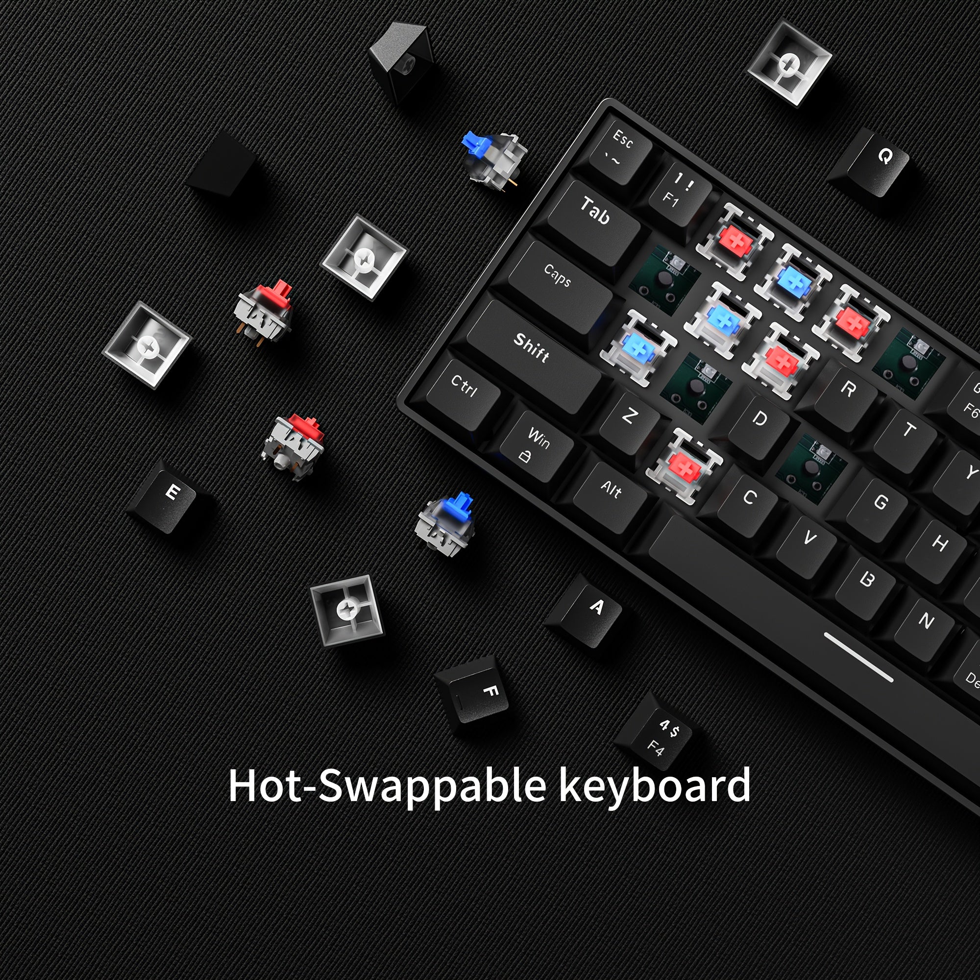 Hot Swappable Blue Switch Red Shaft 61-Key Mechanical Wired 60% Mechanical Gaming Keyboard, RGB Backlight Keyboard, Portable Mini Keyboard, Suitable for Windows Laptop, Cyan Axis