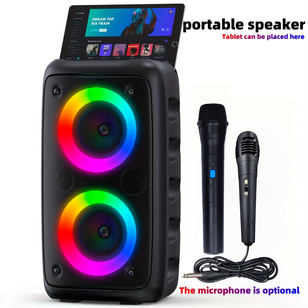 Bluetooth speaker, wireless speaker, karaoke machine with 1 wired microphone or 1 wired microphone+1 wireless microphone, adult portable speaker, PA system with LED lights singing karaoke speaker, supports TF card/USB, AUX input, TWS suitable