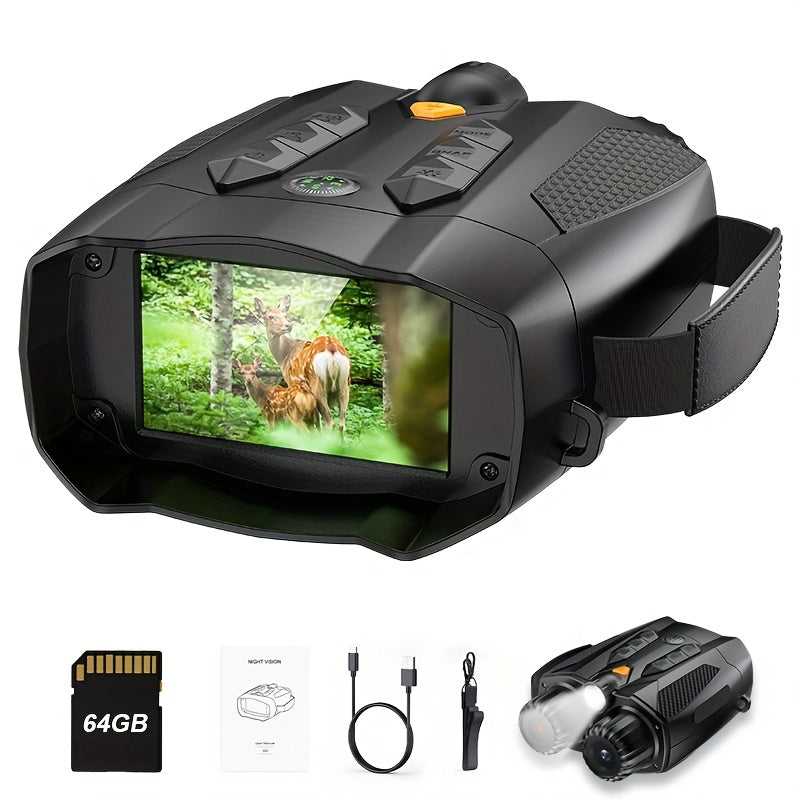 Outdoor Night Vision Goggles with Built-in 3W Illuminator- 200MP HD, 10X Digital Zoom, 5W IR Light, 6H Battery-Ideal for Hunting, Survival & Nighttime Adventures, Night Goggles for Hunting, Outdoor Adventure Equipment, Nighttime Observation, Handsfree Vie