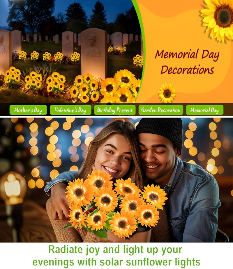 2pcs Outdoor Solar Garden Decorative Lawn Lights with 6 Sunflower-Shaped Lamps, Solar Flower Lights. Ideal Mother'S Day & Birthday Gift for Mom And Girlfriend. Perfect Decorative Stake Lights for Landscape, Courtyard, Patio And Lawn