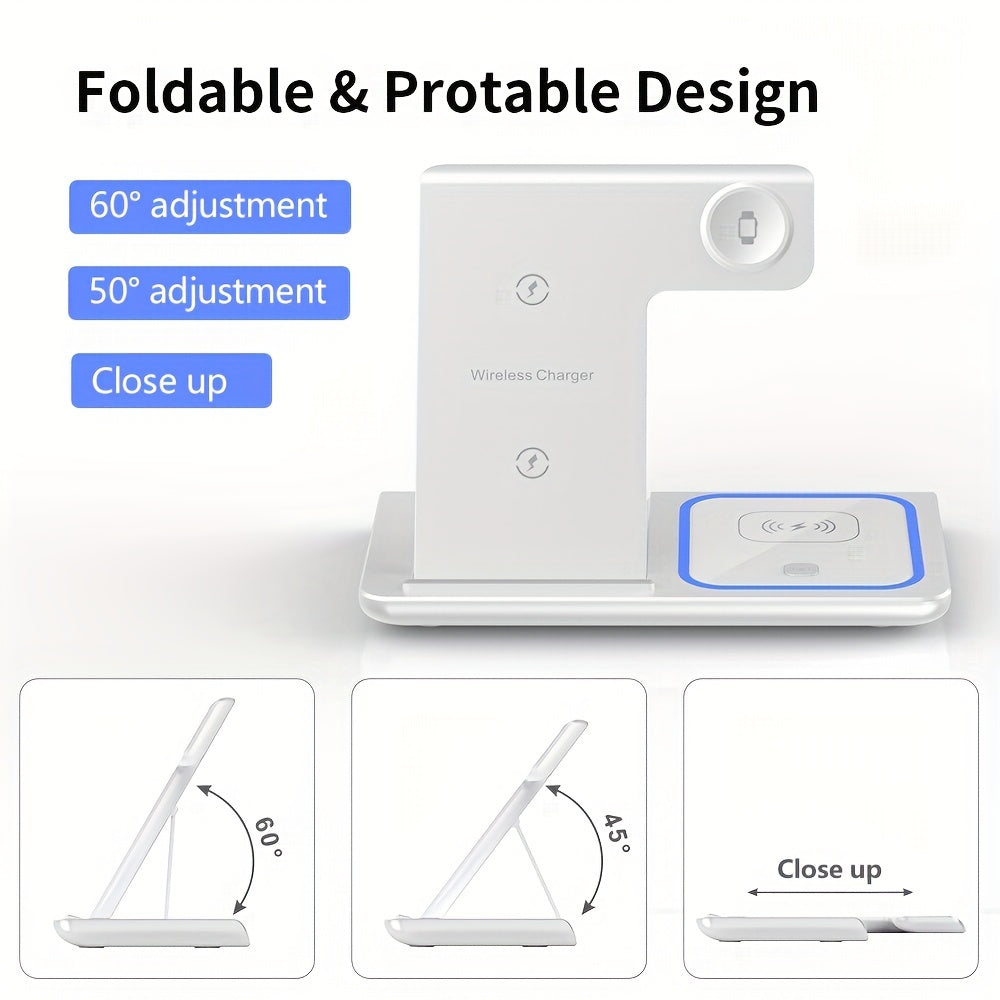 Wireless Charging Station 3-In-1 Standard 15W Fast Mag-Safe Charger Stand, Suitable for Iphone 17, 16, 15, 14, 13, 12, 11, 8, Pro Max/Pro/Mini/Plus, Iwatch Ultra 11/10/9/8, 7/6/5/4/3/2, SE, Airpods 4/3/2/Pro/Pro2/Pro3