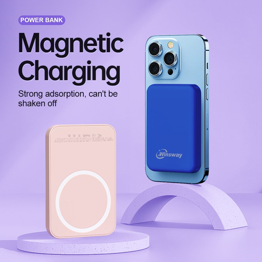 Winsway 5000mAh magnetic mini mobile power bank, supports PD and QC 3.0 fast charging, colorful and versatile, suitable for iPhone 17/16/15/14/13 series