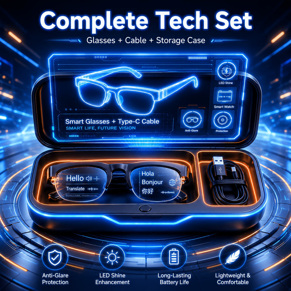 2026 Smart Audio Glasses Gift Set with Case, AI Translation Glasses, Bluetooth Glasses, Open Ear Audio Glasses with Built In Mic, Hands Free Calling Wireless Music Smart Fashion Glasses for Travel Driving Outdoor Business Tech Gift