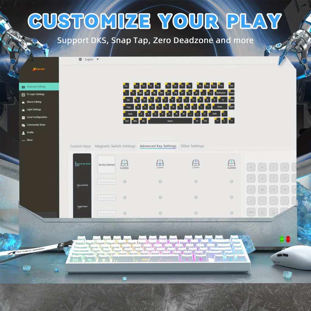 Attack Shark R82HE Wired 80-Key 0. 005mm RT Precision Rapid-Fire Mechanical Gaming Keyboard, 8K Polling Rate, 256K Scan Rate, 5-Layer Sound Isolation, Hot-Swappable, PBT Keycaps, Hall Effect Magnetic Switches, Suitable for PC and Mac