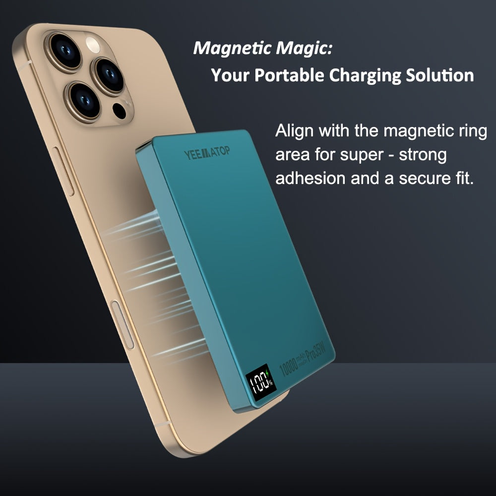 Compact 10000Mah Magnetic Wireless Fast Charging Power Bank, Featuring USB Type C 35W PD, USB 30W Qc 3.0 Fast Charging, Compatible with PPS, Designed for Magsafe Battery Pack