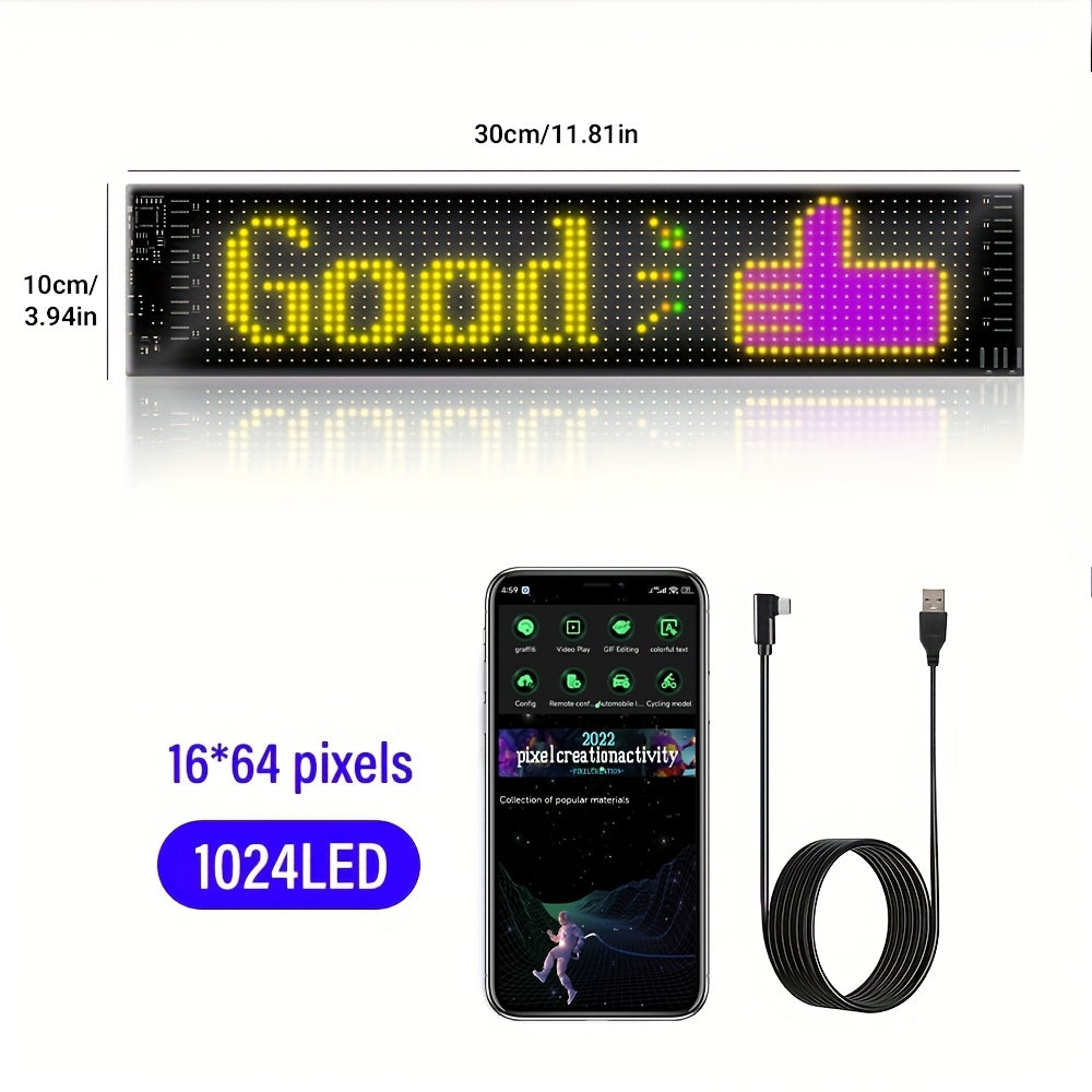 Programmable Flexible LED Display | Colorful Pixel Wall Art, App Control, Text and Pattern, Suitable for Store Signage, Car Window Decoration, Game Room Lights | Wall Mount, USB Powered, Non, Timer and Dimmable Features