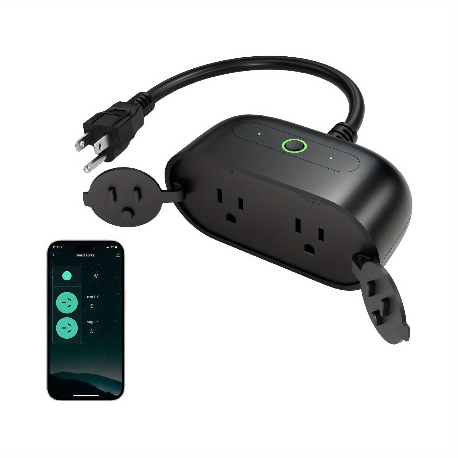 GHome Smart WiFi Plug, Compatible with Alexa & Google, Remote Timer & Schedule, No Hub, Black, 2.4G WiFi, Voice & App Control, Device Sharing, Durable Plastic, 1pc, Smart Home Automation, for Garden, Garage, Yard, Patio, Indoor & Outdoor