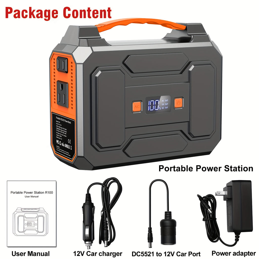 [Portable Power Station] 300W/150W/100W Portable Power Station Solar Generator - Compact Lithium-Ion Battery Charger with AC Outlet, DC & USB Outputs, LED Flashlight, Built-in Cooling Vents for Camping, RV, Emergency Home Use, Festivals - Portable Charger