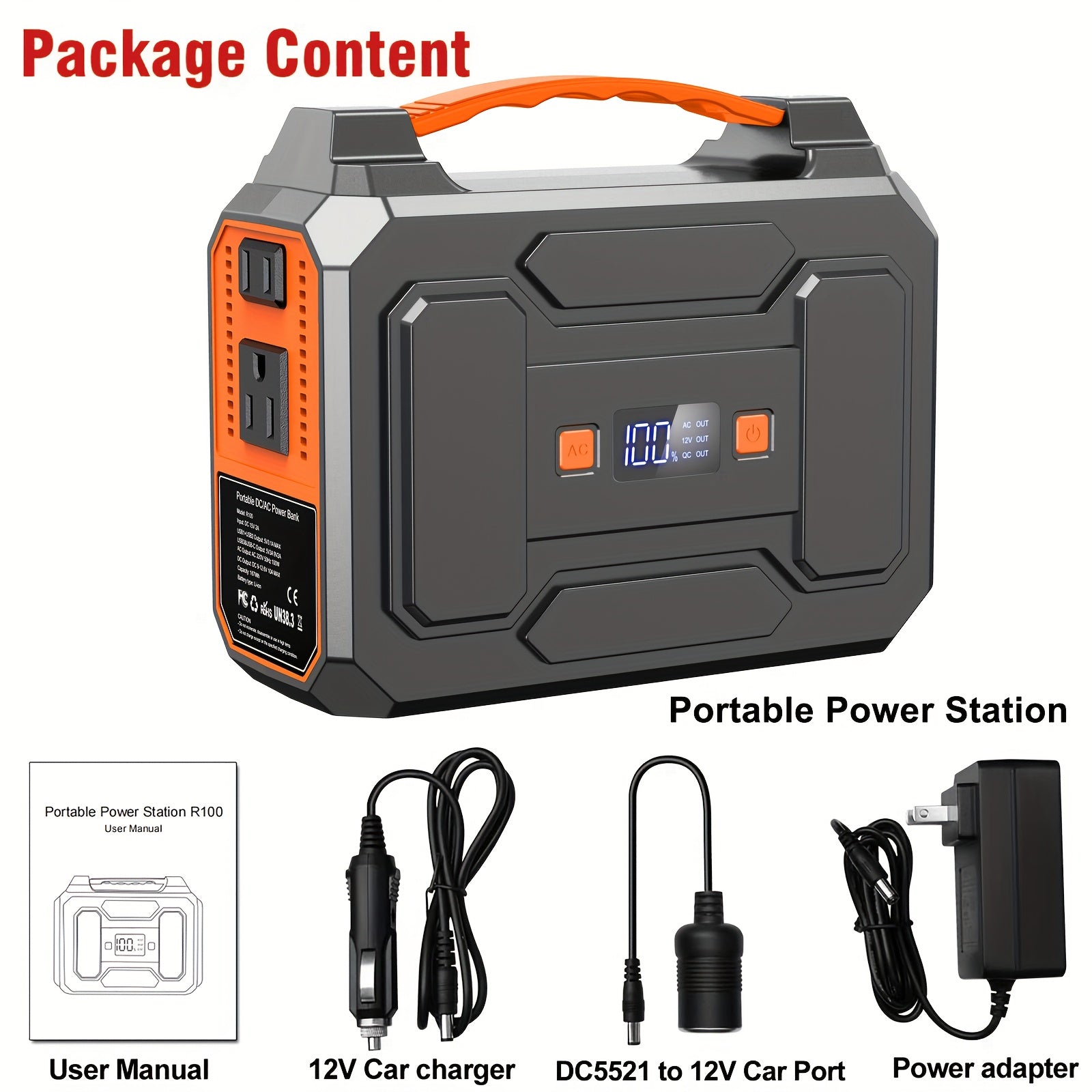 [Portable Power Station] 300W/150W/100W Portable Power Station Solar Generator - Compact Lithium-Ion Battery Charger with AC Outlet, DC & USB Outputs, LED Flashlight, Built-in Cooling Vents for Camping, RV, Emergency Home Use, Festivals - Portable Charger
