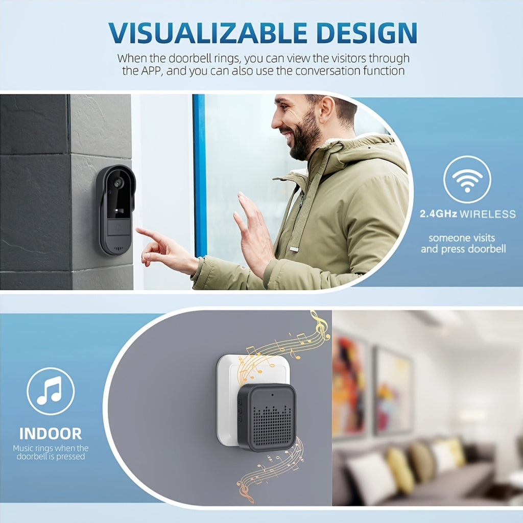 Smart Video Doorbell Camera - HD Video And Enhanced Night Vision, Voice Changer Security System, Wifi Visible Doorbell with Two-Way Intercom, Seamless for Home Monitoring, TUYA Smart App Remote Viewing, Rechargeable Battery