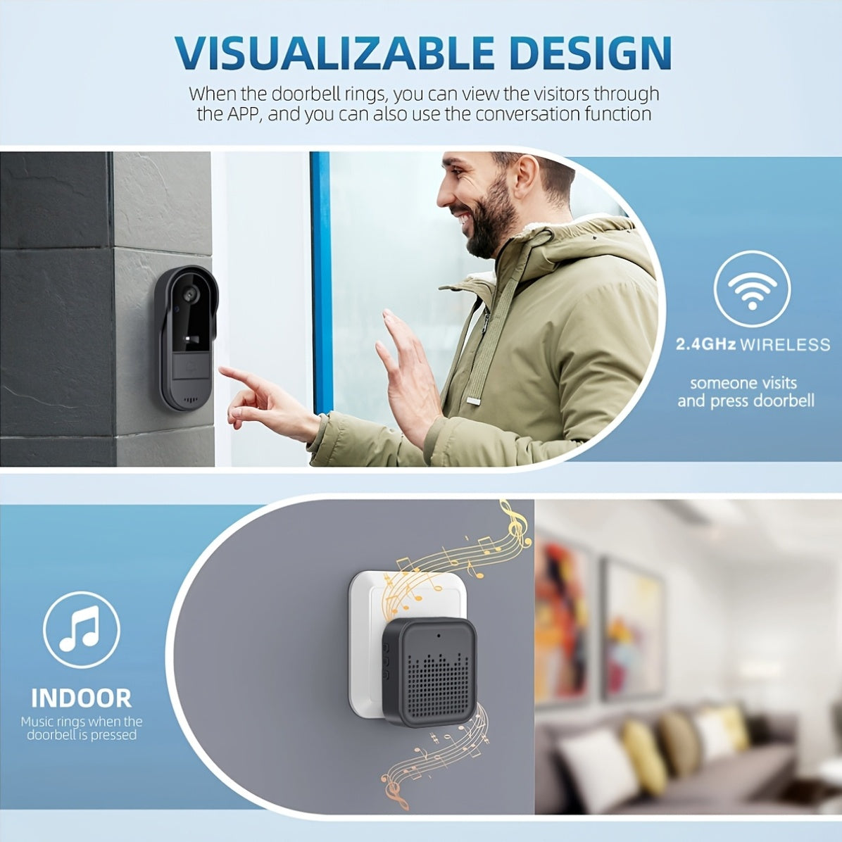 Smart Video Doorbell Camera - HD Video And Enhanced Night Vision, Voice Changer Security System, Wifi Visible Doorbell with Two-Way Intercom, Seamless for Home Monitoring, TUYA Smart App Remote Viewing, Rechargeable Battery