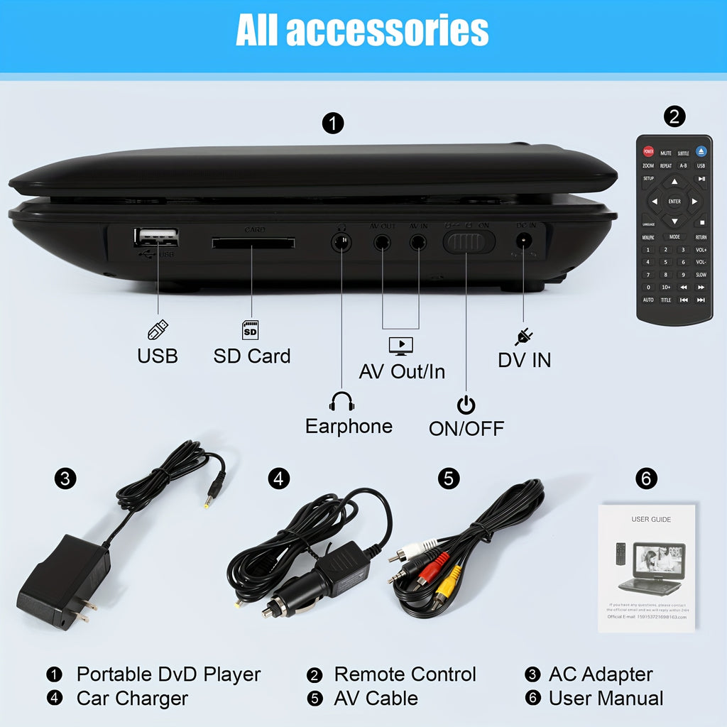 [Portable DVD Player] A Portable DVD Player with a 9-Inch Screen, Screen Resolution of 720 X 560, Rechargeable Playback, Suitable for The Elderly, Children, Traveling, Multiple Formats, No Regional Restrictions