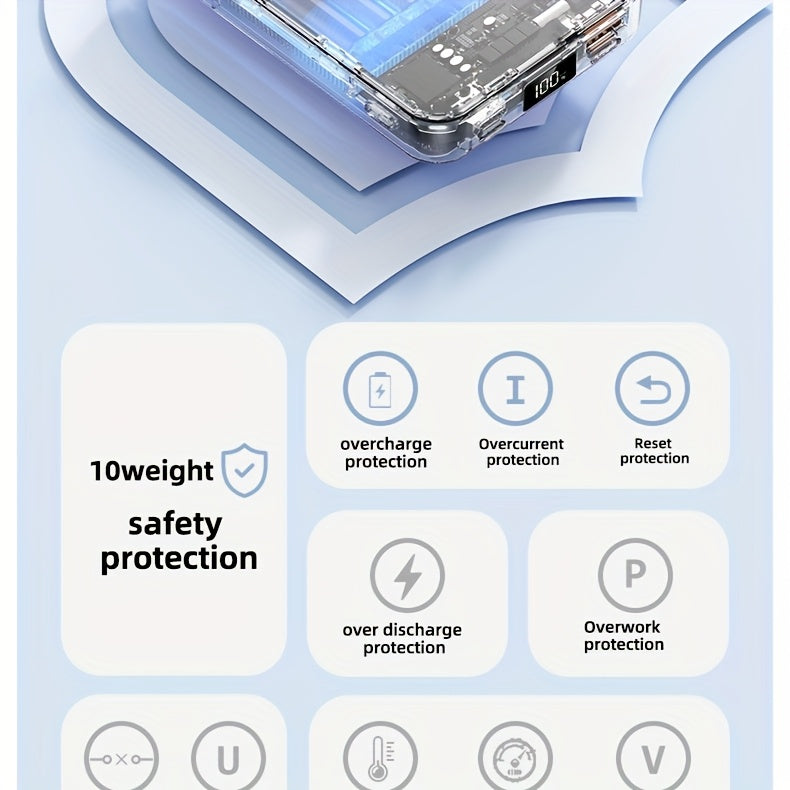New 10000mAh Magnetic Wireless Power Bank 22.5W/PD20W Mobile Phone Portable Charger LED Battery Display Emergency Backup for Outdoor Travel Charging 3 Devices At The Same Time, Comes with A Stand for Use On The Plane