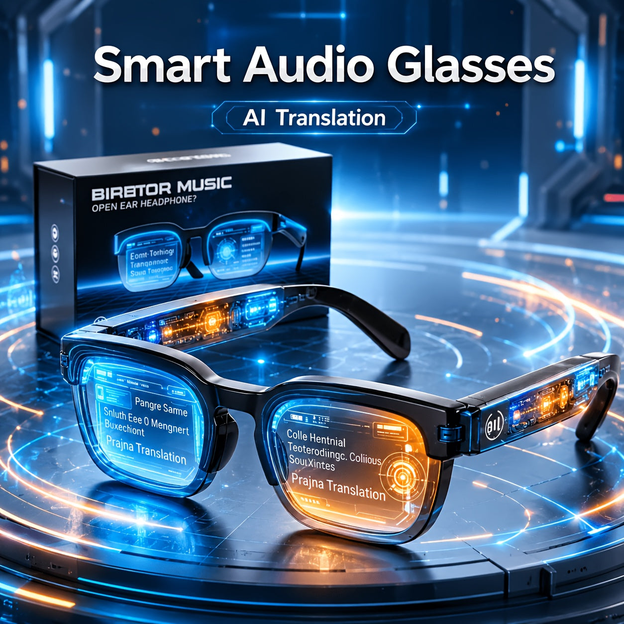 2026 Smart Audio Glasses Gift Set with Case, AI Translation Glasses, Bluetooth Glasses, Open Ear Audio Glasses with Built In Mic, Hands Free Calling Wireless Music Smart Fashion Glasses for Travel Driving Outdoor Business Tech Gift