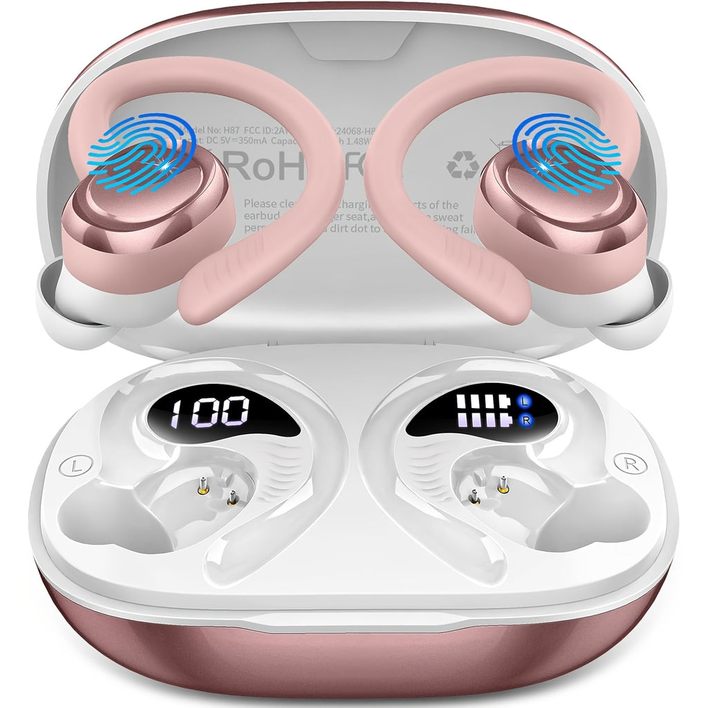 Q38 Wireless Earbuds, Wireless 5.3 Headphones 14.2Mm Driver Stereo Over Ear Buds, 48H Playback Earphone with Earhook, Noise Cancelling Mic, Sport Headset for Workout/Running