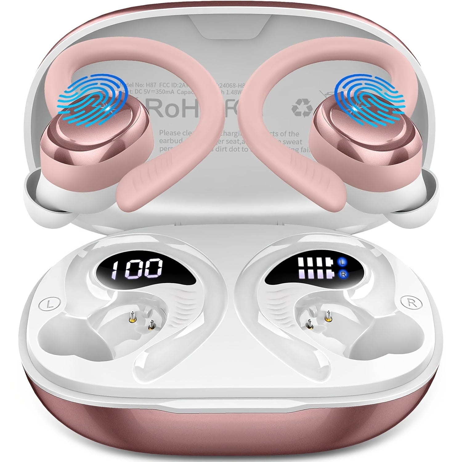 Q38 Wireless Earbuds, Wireless 5.3 Headphones 14.2Mm Driver Stereo Over Ear Buds, 48H Playback Earphone with Earhook, Noise Cancelling Mic, Sport Headset for Workout/Running
