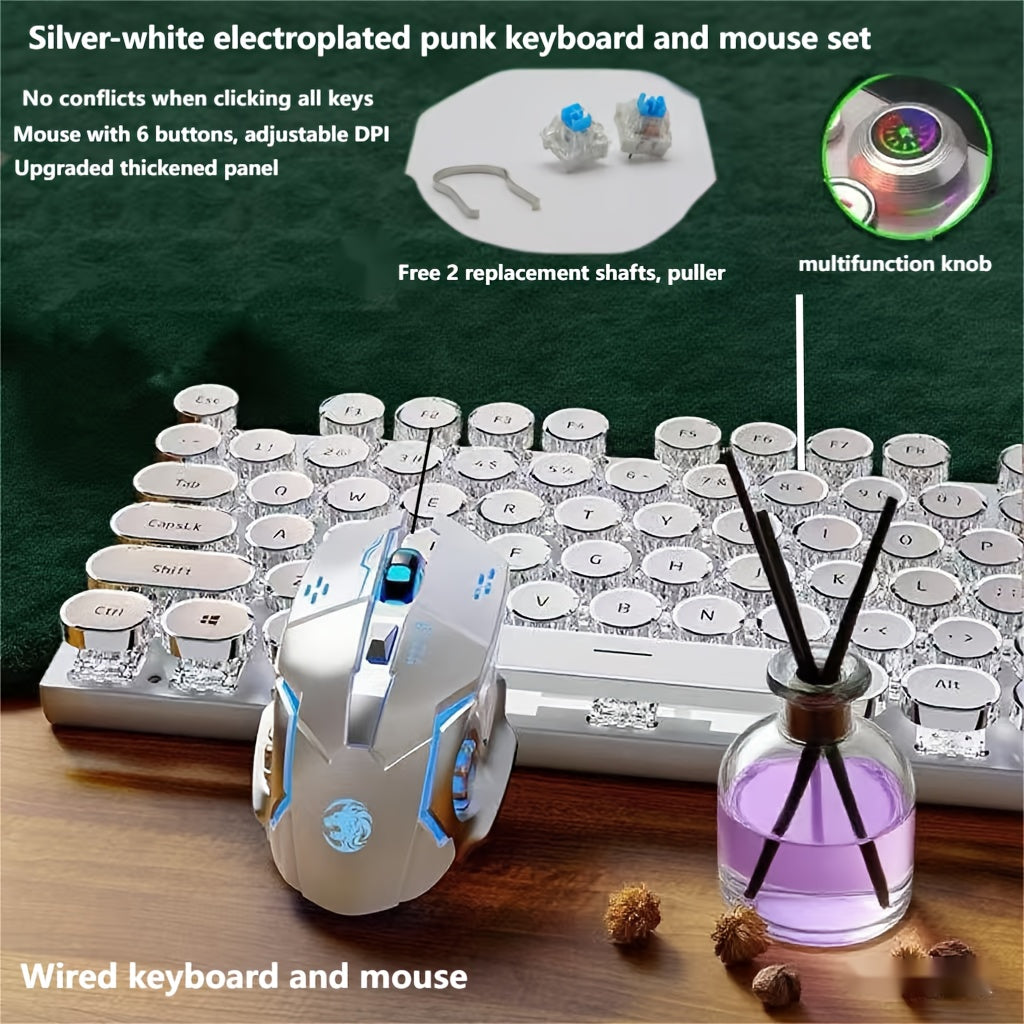 34 Lighting Effects True Mechanical Keyboard And Mouse Combo, High Aesthetic & Stylish, Hot-Swappable Blue Switches, Retro Style, USB Wired, for Desktop Laptop Windows Mac OS, Christmas Gift for Boyfriend Girlfriend