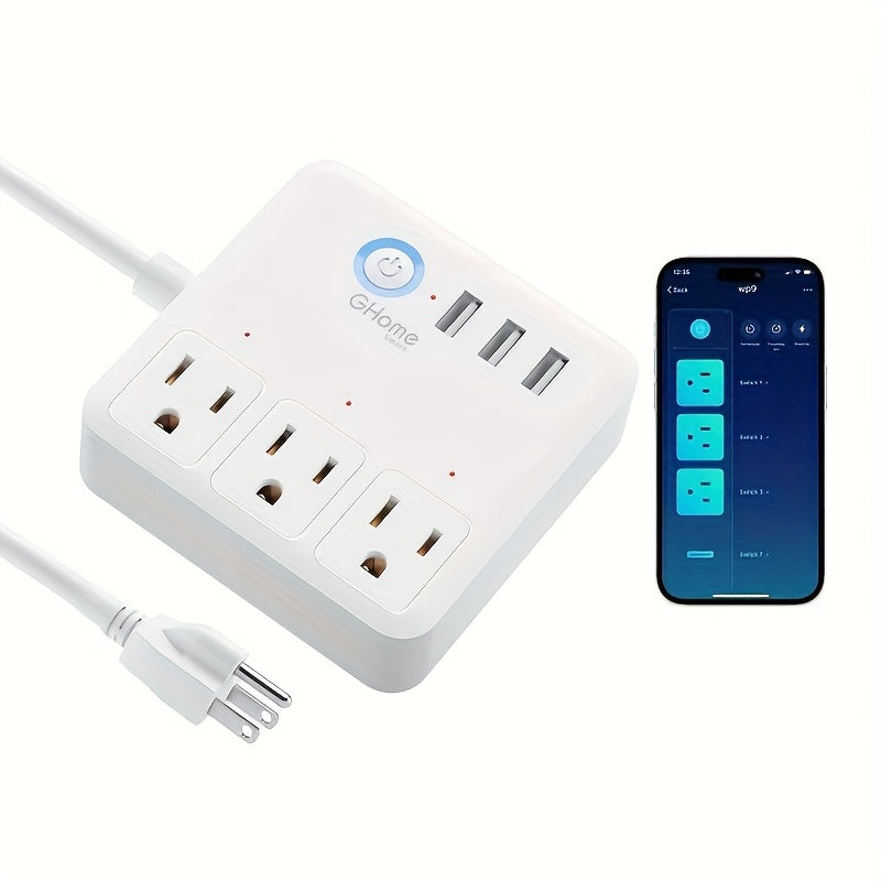 GHome Smart Power Strip with 3 USB Ports And 3 Individually Controlled Smart Outlets, Voice Control Compatible with Alexa & Google Home, Works with GHome & Tuya APP, 4ft/ 1.2m Power Cord, Timer Function, Surge Protection, 2.4GHz Wi-Fi Only, US Plug