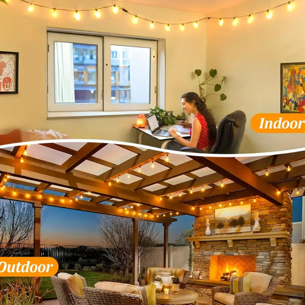 50/ 100ft String Lights, Patio Lights with Shatterproof ST38 Edison Bulbs, 2700k Dimmable Connectable Lights String, Outside Hanging String with Hooks for Party Xmas Bistro