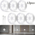 [USB Rechargeable] 12/6pcs Bright White LED Motion Sensor Night Lights, USB Rechargeable Wireless Wall Lamp, Dual Mode (Motion & Steady Light), Adjustable Brightness, Magnetic Adhesive Under Cabinet Lighting For Kitchen, Hallway, Stairs