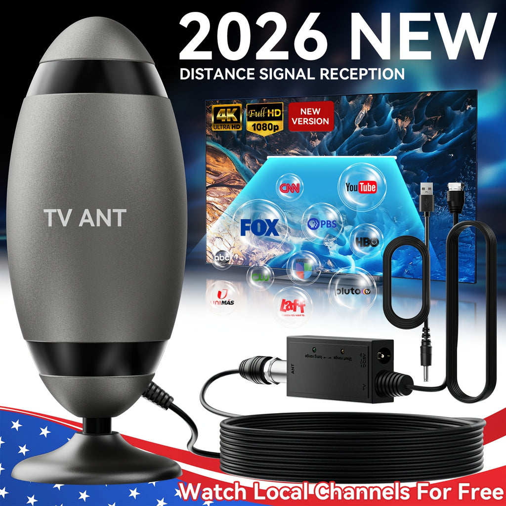 2026 Metal Long Range HD 4K TV Antenna 200KM TV Signal Reception One Touch Long Distance Mode USB Interface Complete Accessories Included Watch TV For Free Works With Smart TVs Old Style TVs And Indoor Setups Ideal For Home Car And RV Use Receives C