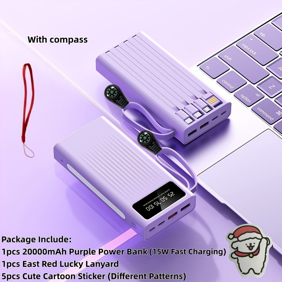 10000/20000/30000mAh Super Large Capacity Portable 5W Slow Charging/15W Fast Charging Power Bank, High Appearance Business Minimalist Style, Build With 4 Cables, 4 Modes Ultra-bright Camping Lights, Travle Must Have, For Iphone Android
