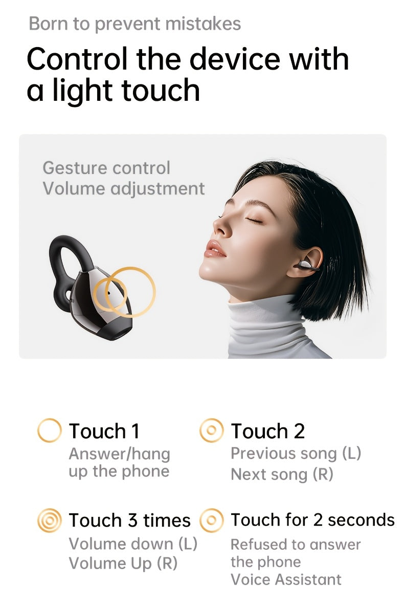2026 Latest True Wireless Wireless Earbuds, Clip-On Stereo OWS 6.0 TWS Sports Headphones with Mic, 40H Playtime, Noise Cancelling, Suitable for Small Ears & Glasses Wearers, Sports & Fitness, Sports Headphones, Workout Earbuds, Modern Earbuds