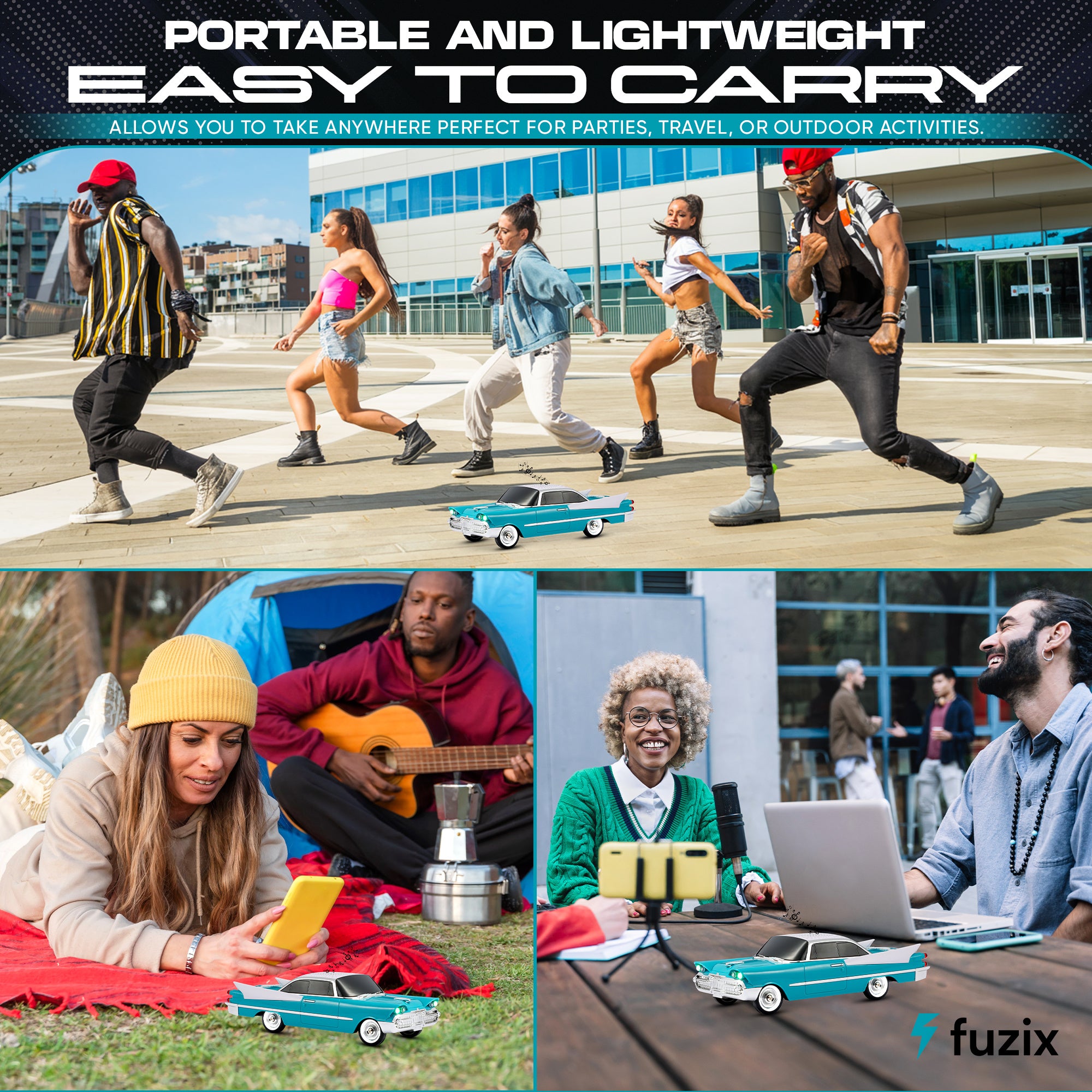 Fuzix WS-1965 Car Bluetooth Portable Speaker, Retro Car-Style Wireless Stereo Speaker with LED Headlights and Taillights, AUX/USB/TF/FM Radio Playback, Rechargeable Battery, High-Power Clear Sound, Multiple Playback Modes, Perfect Festival Gift, Ideal for