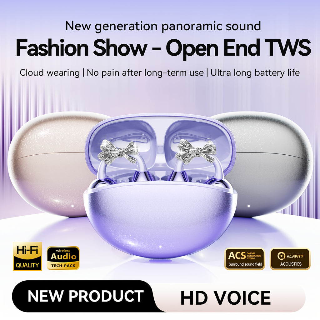2025 New Wireless Earphones, Butterfly Earring Decoration, Microphone-Equipped Non-In-Ear Headphones, Gaming Couple Headphones, AI Translation Function, HD Calling Earphones, Compatible with Iphone And Android Phones, Christmas Gift