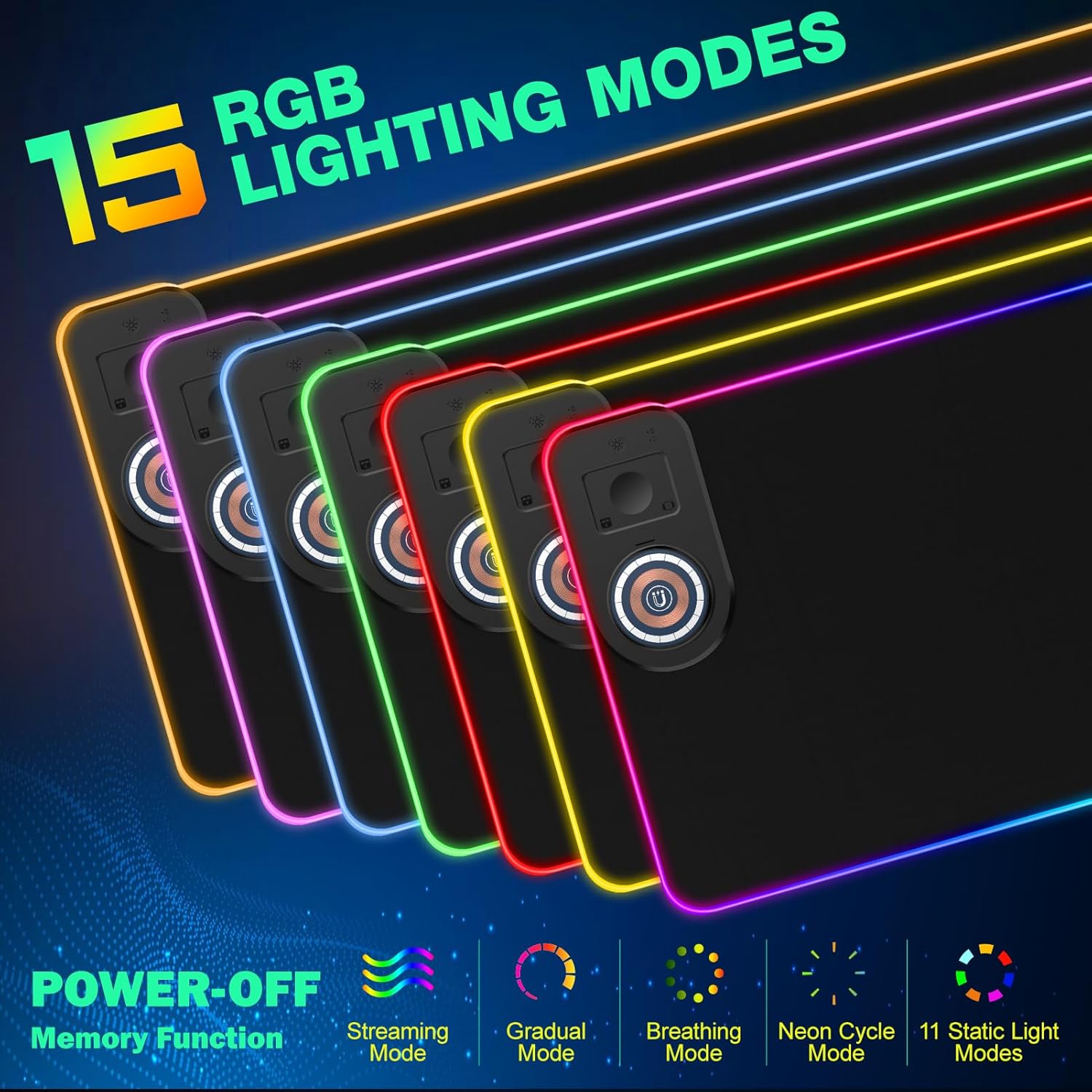 RGB Gaming Mouse Pad, Wireless Charging Desk Pad, Anti-slip and Wear-resistant Mouse Pad, Large LED Gaming Pad, Multiple Color Switching, PC Keyboard Pad