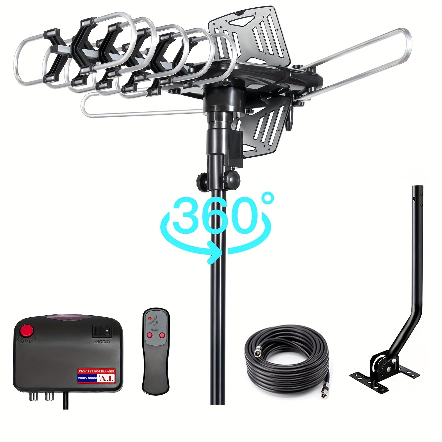 Smart Digital TV Antenna 2026 -150+Miles Long-Range Digital HDTV Antenna,Supports 2 TV,Easy Installation with RG6 Coaxial Cable for Attic or Outdoor Installation,Bracket Included