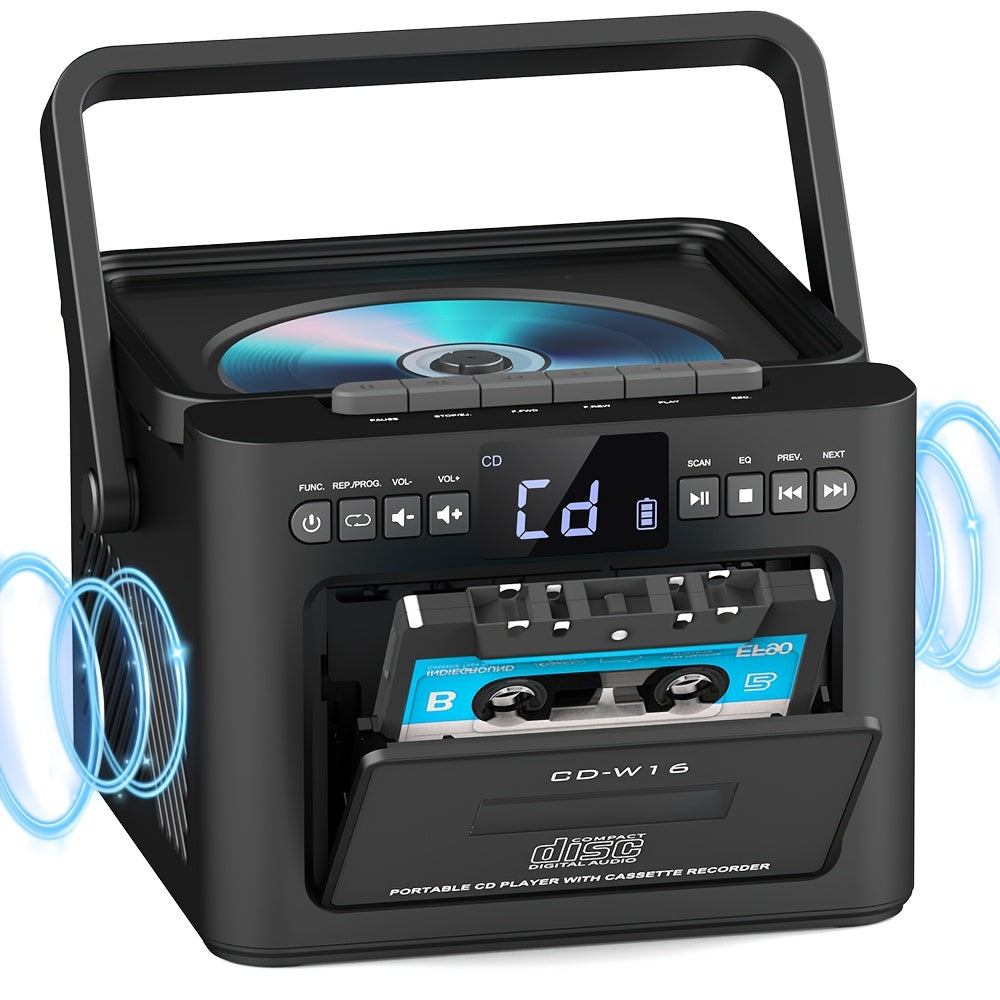 Hifi System Portable Boombox, CD Player Tape Cassette Speakers Radio MP3 Player, Stereo with 5000mAh Rechargeable Battery, USB AUX TF Card Playback, for A Gift