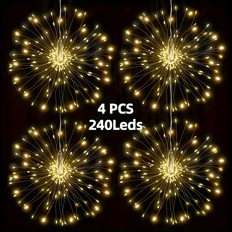 [Christmas] 4/5pcs Solar Starburst Lanterns with Remote Timer -8 Modes, Adjustable Brightness, 240/360/480 LEDS, Fairy Lights for Yard, Party Tents, Christmas - Pure Copper Wire, Outdoor Lighting | Starburst Design | Durable Outdoor Lights