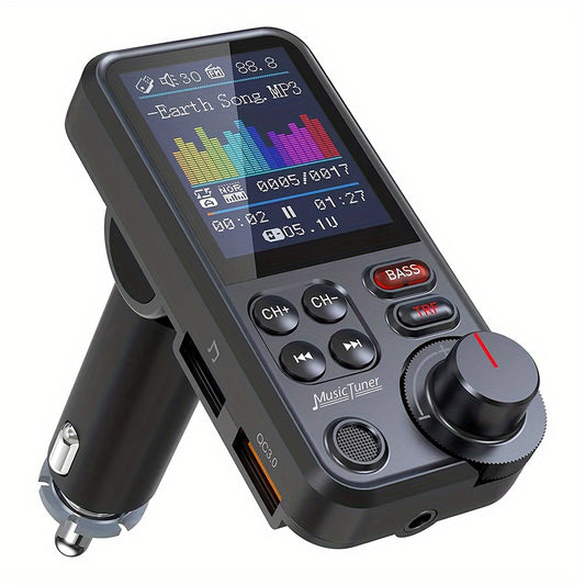 for Car FM Wireless Transmitter with 1.8” Color Screen, BT Wireless Adapter, Powerful Microphone, FM Modulator, 18W Car Charger Compatible, Hands-Free Calls & Music Streaming, Compatible for Smartphones/Tablets in Vehicle Stereo