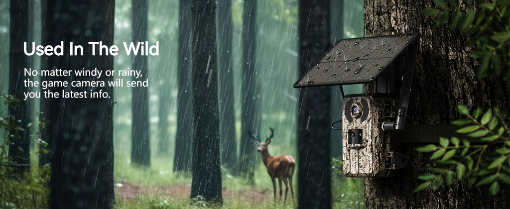 4pcs 4G LTE Cellular Trail Cameras with Ultra-HD Live View, Automatic Night Vision, A Built-in SIM Card, Remote Phone Access, 0.2s Motion Activation, And A Solar Panel for Use In Areas Without WiFi Signals. IP65 Waterproofing Makes Them Ideal for Hunting