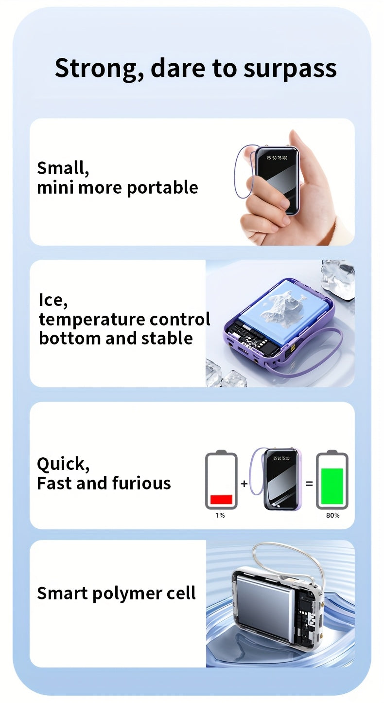 Portable Large Capacity Mobile Power Bank, Spare Battery Pack, Fast Charging, Built-in Intelligent Digital Display Of Power/multiple Data Cables/flashlight, Outdoor Portable Emergency Power Supply Device, Gift For Relatives And Friends