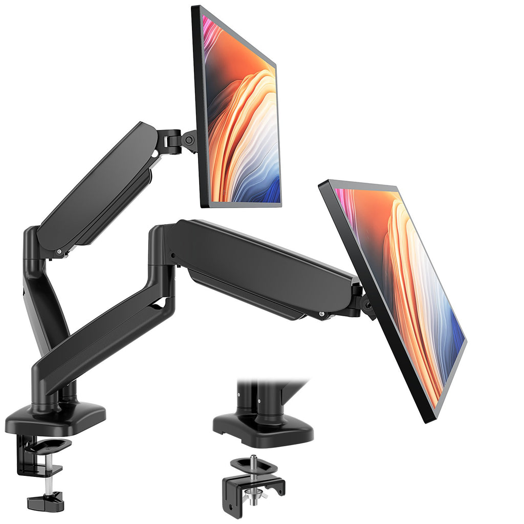 MCQ Ergonomic Single/Dual Monitor Desk Mount with Gas Spring Arm for 13-32 inch Screens, Holds up to 17.6lbs, Adjustable Height and 360 Swivel