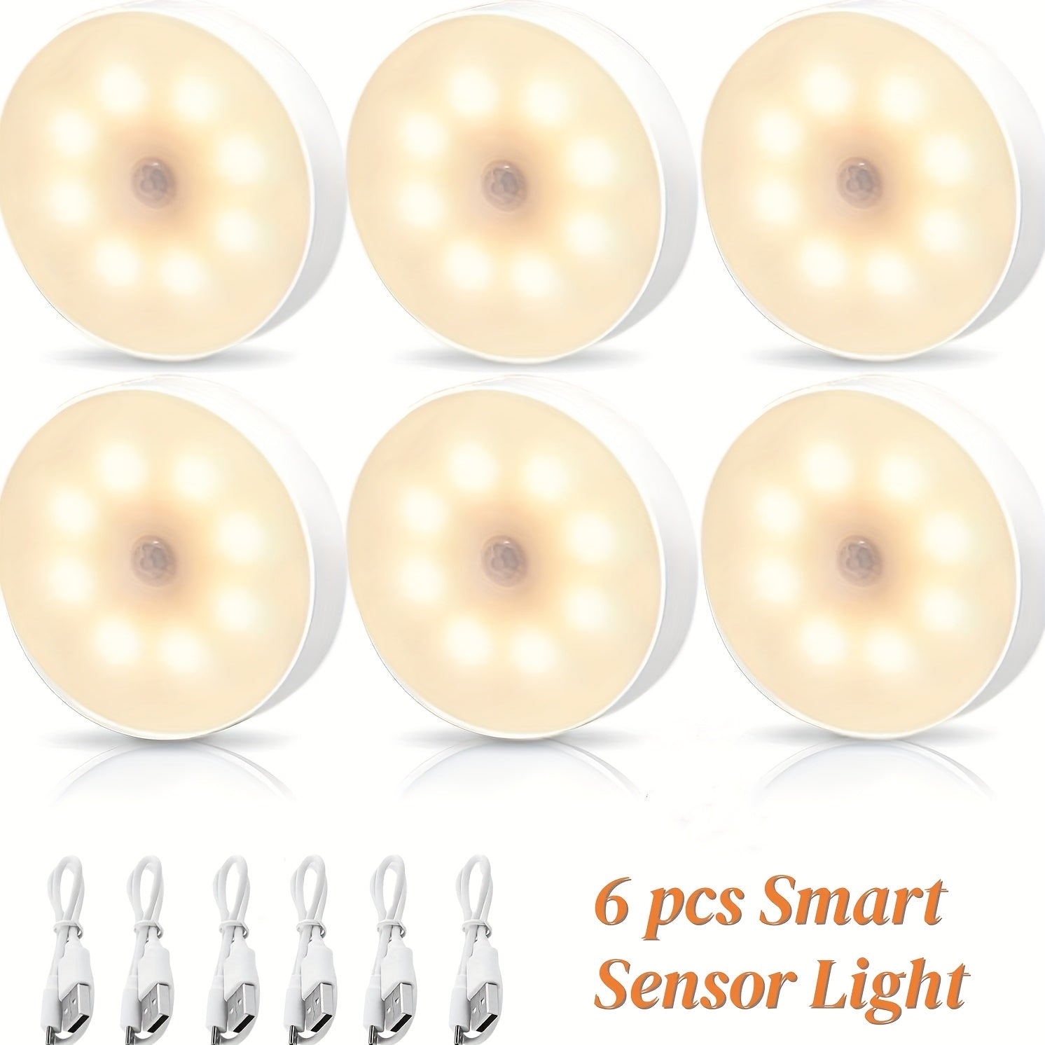 [USB Rechargeable] 12/6pcs Bright White LED Motion Sensor Night Lights, USB Rechargeable Wireless Wall Lamp, Dual Mode (Motion & Steady Light), Adjustable Brightness, Magnetic Adhesive Under Cabinet Lighting For Kitchen, Hallway, Stairs